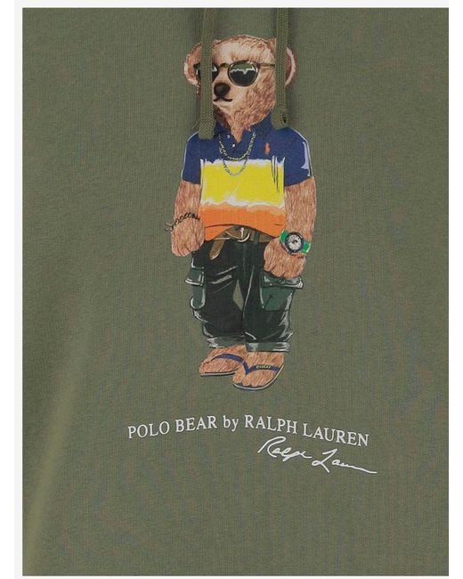 Polo Ralph Lauren Green Cotton Blend Sweatshirt With Polo Bear Print for men