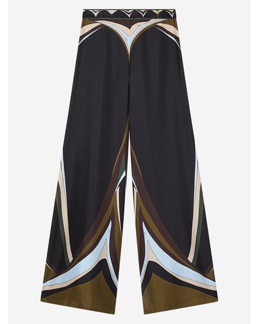 Emilio Pucci Blue Silk Palazzo Pants With Fari Print