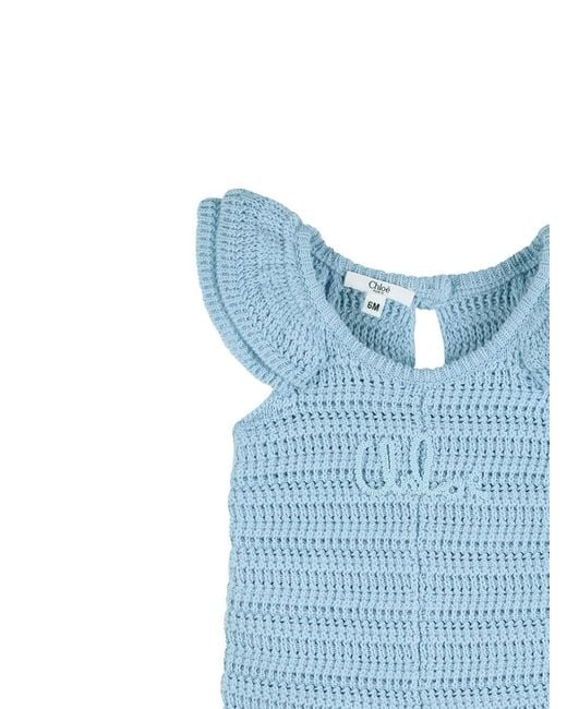 Chloé Blue Tutina Ricamata All'Uncinetto