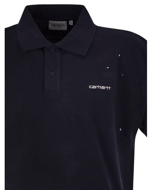 Carhartt Blue Cotton Polo Shirt With Paint Splatter Details