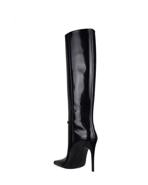 Saint Laurent Black Pointed-Toe Leather Stiletto Boots