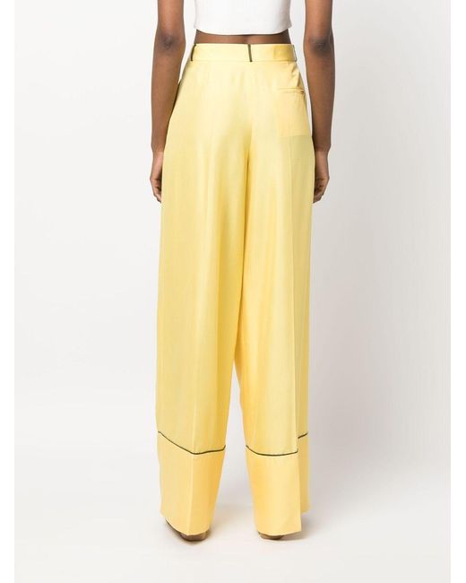 Bally Yellow Silk Wide-Leg Trousers
