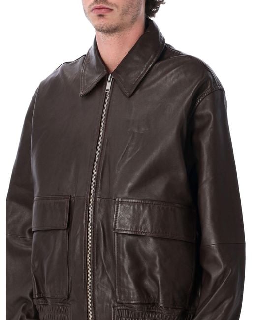 Studio Nicholson Black Piston Leather Zip-Up Jacket for men