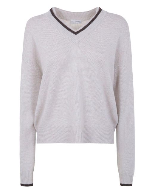 Pull En Cachemire À Col V Brunello Cucinelli en coloris White