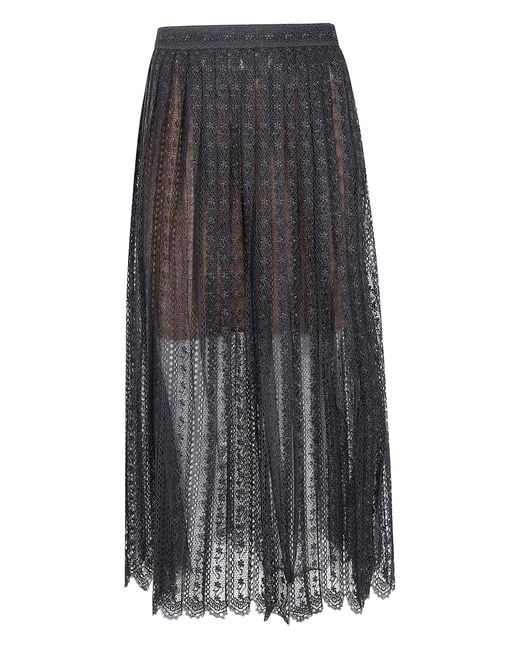 Self-Portrait Gray Organza Lace Midi Skirt