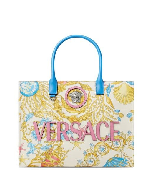Versace Blue Underwater Tote Bag With Baroque Pattern