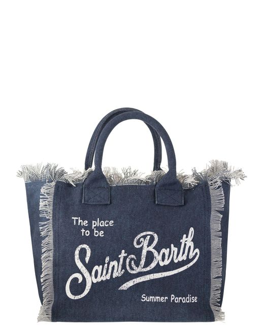 Mc2 Saint Barth Blue Vanity Denim Canvas Handtasche