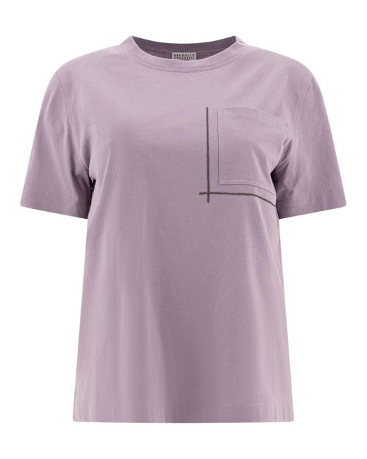 Brunello Cucinelli Purple T-Shirt "Monile"