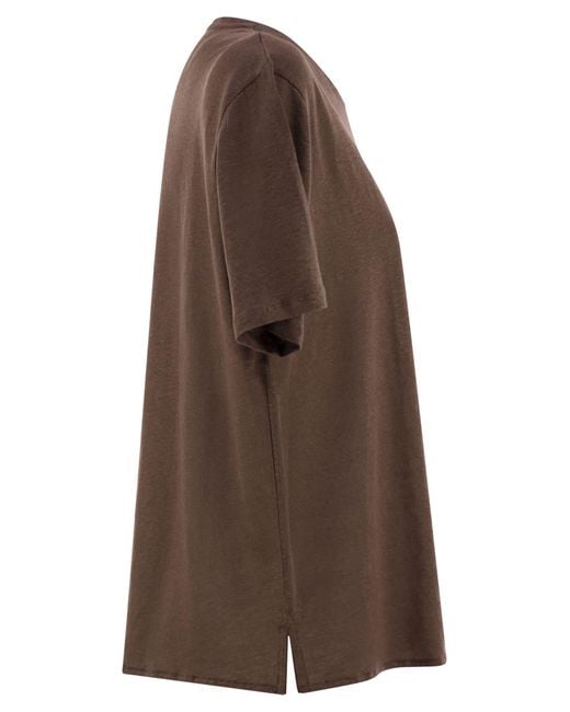 Majestic Brown Linen Crew-Neck T-Shirt