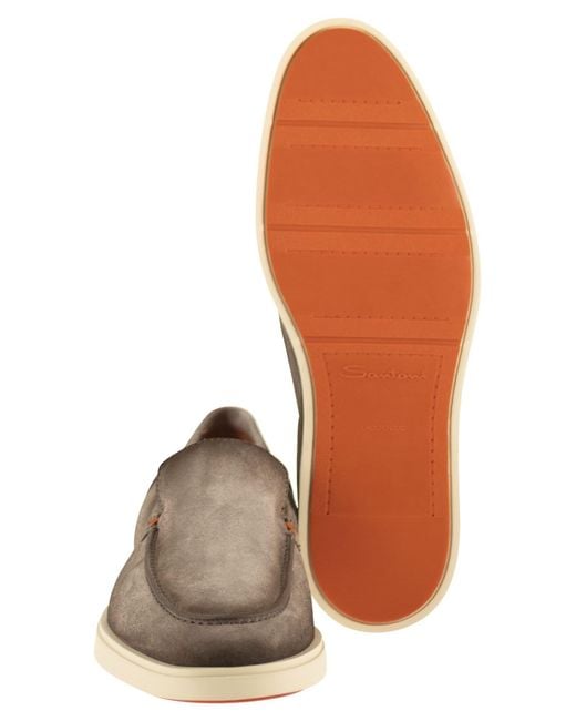 Santoni Brown Suede Moccasin
