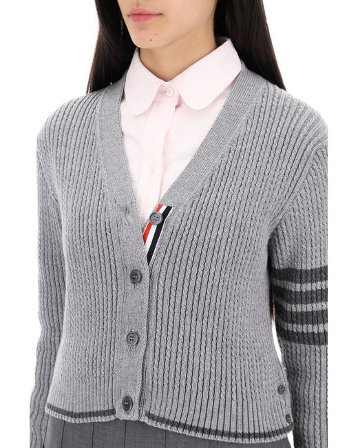 Thom Browne Gray 4 Bar Baby Cable Cropped Cardigan