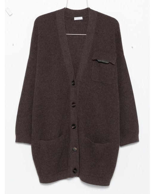 Brunello Cucinelli Brown Cashmere V-Necked Cardigan