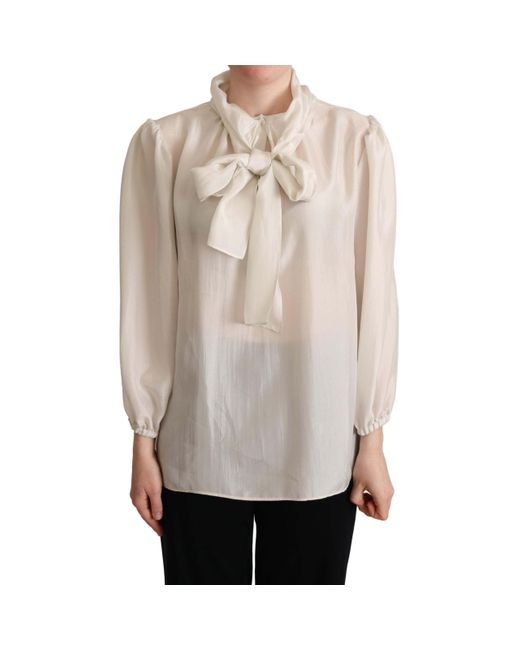 Blusa de seda con cuello ascot gris claro Dolce & Gabbana de Seda de color  Gris | Lyst