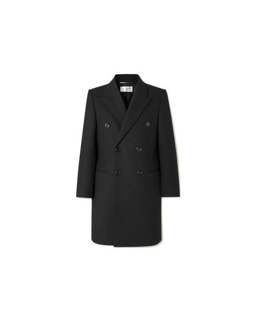 Saint Laurent Black Double-Breasted Wool Coat for men