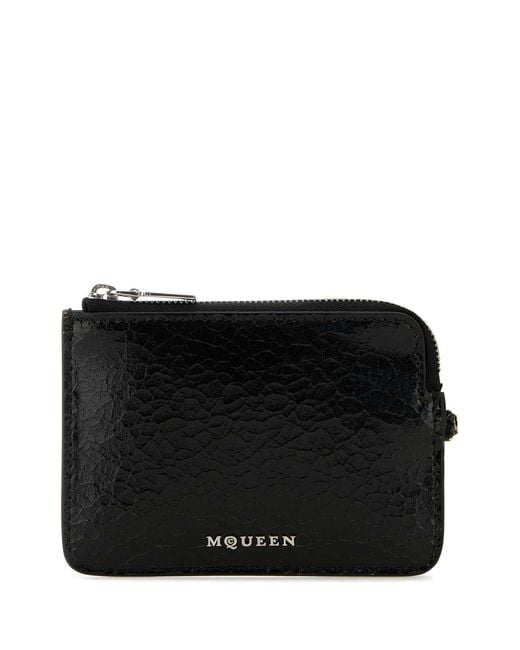 McQueen Black Leather Card Holder for men
