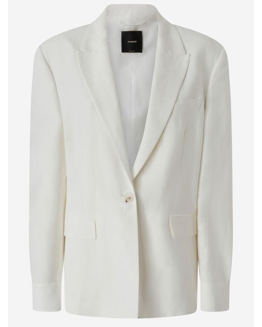 Pinko Viscose En Linnen Jas Met Één Borsten in het Gray
