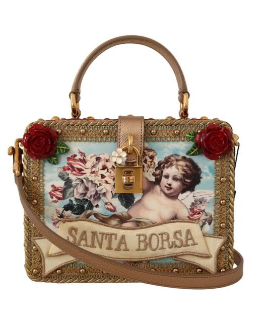Bolso bandolera Santa Borsa Angel Gold Hand Box Rosas Rojas Dolce & Gabbana de color Brown