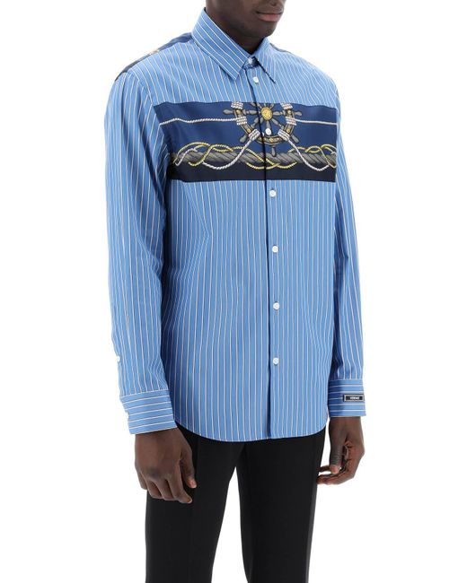 Camicia a strisce con inserto di Versace in Blue
