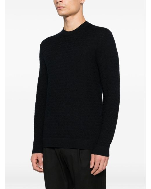 Emporio Armani Black Wool Crewneck Sweater for men
