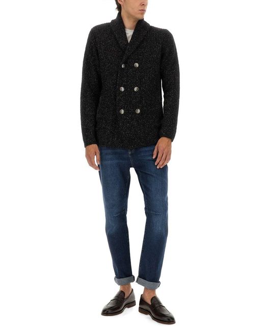 Brunello Cucinelli Black Double-Breasted Cardigan for men