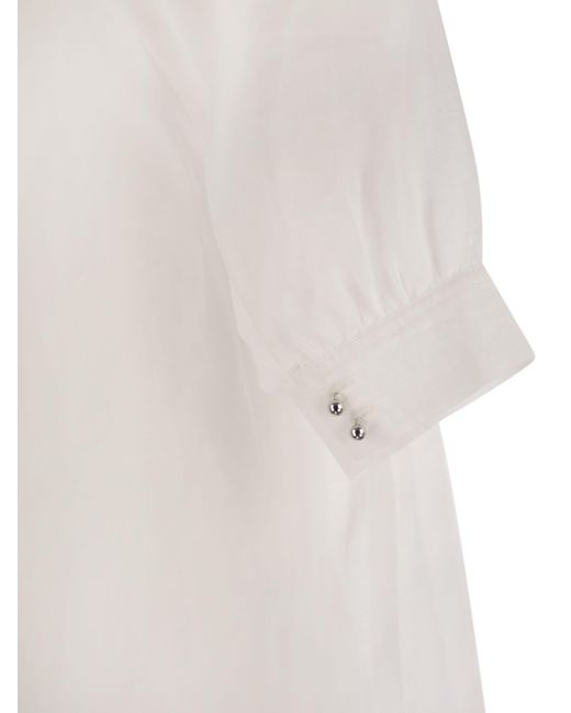 Max Mara White Orvieto Ramie Gaze Bluse