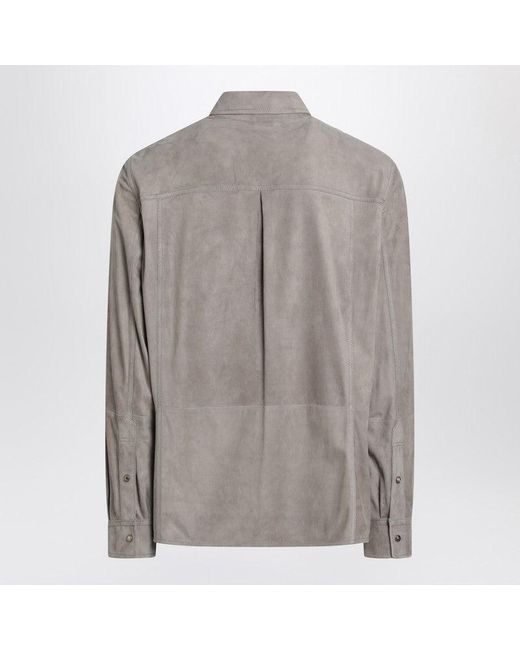 Brunello Cucinelli Gray Khaki Leather Shirt