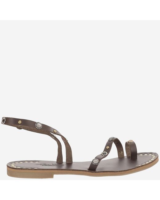 Kima Brown Leather Sandal With Embellishments
