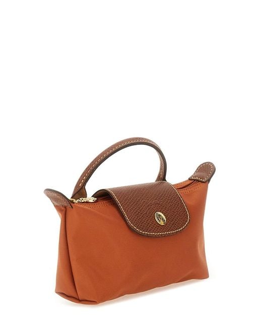 Longchamp Brown Le Pliage Clutch Bag With Handle