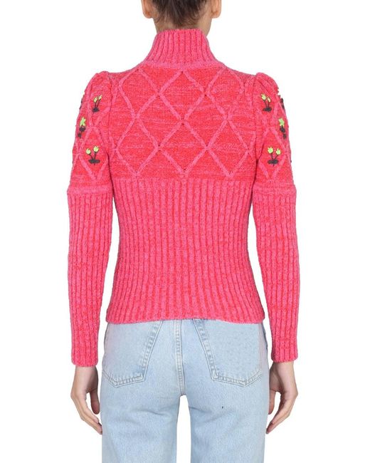 Cormio Red Jersey With Floral Embroidery