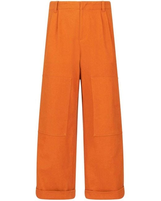 Etro Orange Cotton Wide-Leg Trousers for men