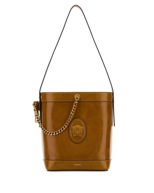 Versace Brown Camel Leather Bucket Bag