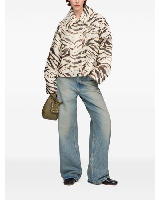 Ganni Natural Zebra Print Cotton Blend Jacket