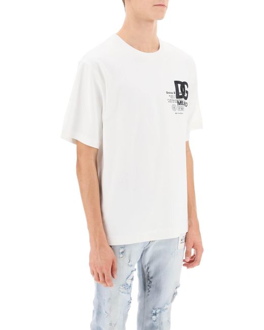 Camiseta de algodón con estampado y logotipo DG bordado Dolce & Gabbana de hombre de color White