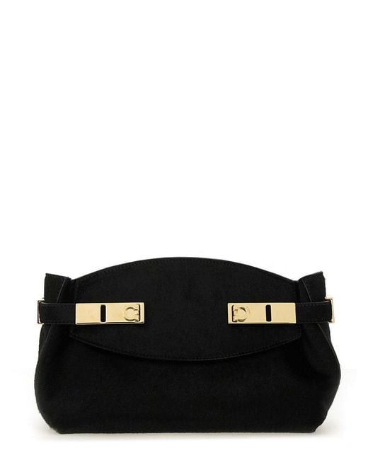 Ferragamo Black Mini Clutch With Short Hair Calf Detail