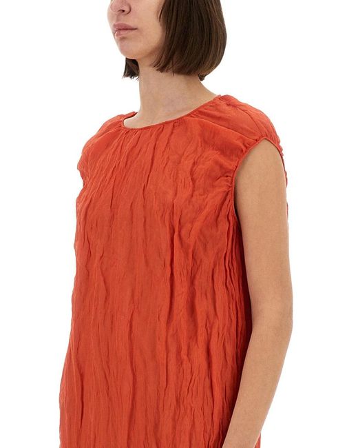 Alysi Red Metallic Gauze Longuette Dress