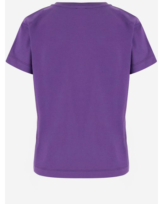 Pinko Purple Cotton T Shirt With Love Birds Jewel Embroidery