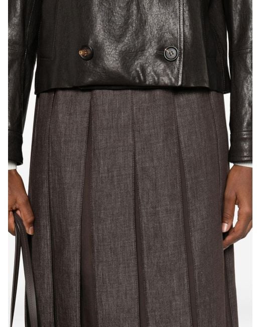 Brunello Cucinelli Gray Plated Denim Midi Skirt