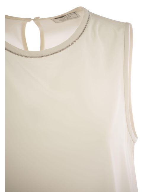 Peserico Stretch Silk Crepe de Chine Top in Natural für Herren