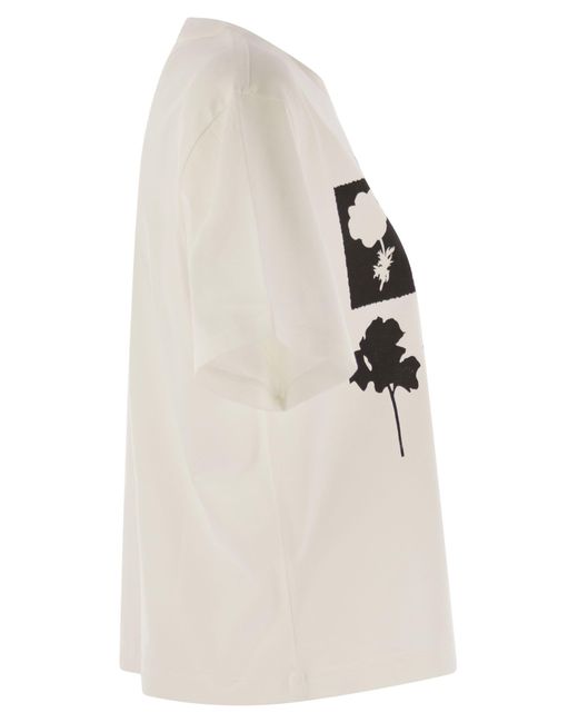 Weekend by Maxmara White Wochenende Max Mara Acline bedruckte Bio -Baumwoll -T -Shirt