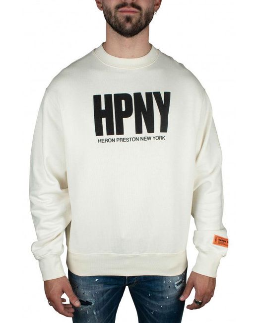 Heron Preston White Crew Neck Cotton Sweatshirt With Bold Logo