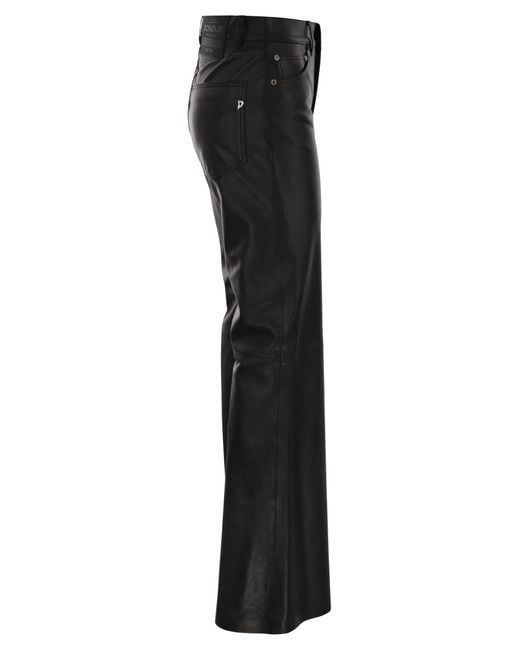 Dondup Black Amber Wide Leg Lambskin Trousers