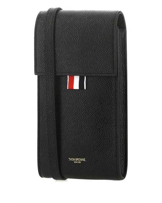Thom Browne Black Leather Phone Holder for men