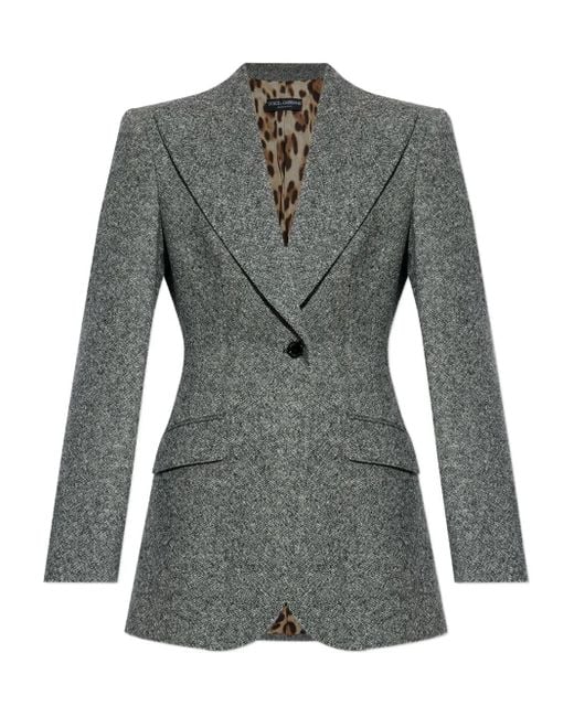 Dolce & Gabbana Gray One-Button Tweed Jacket
