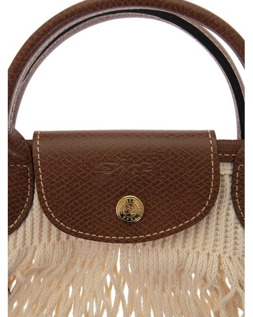 Longchamp White Le Pliage Filet Top Grifftasche
