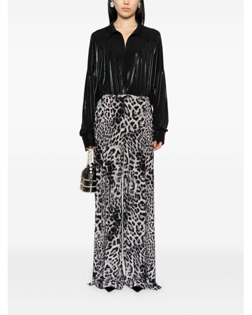Norma Kamali Gray Leopard Print Wide Leg Trousers