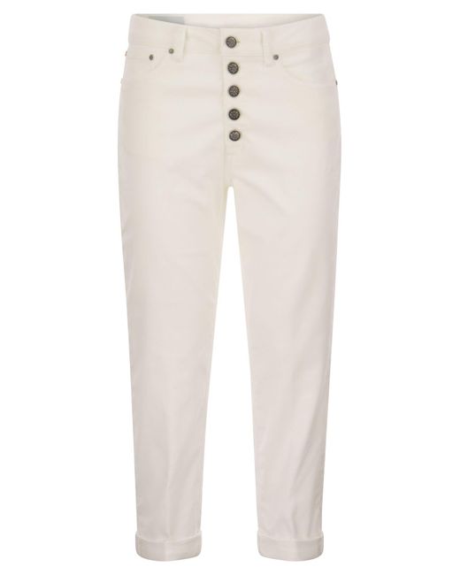 Dondup White Koons Multi Striped Velvet Trousers With Jewelled Buttons