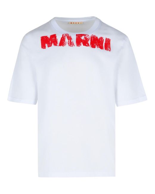 Marni White Cotton T -Shirt mit Maxi '' Druck für Herren