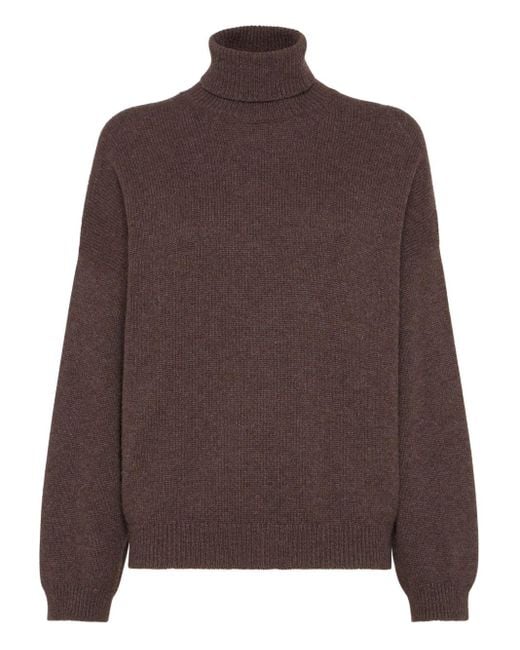 Jersey de cachemira con cuello alto Brunello Cucinelli de color Brown