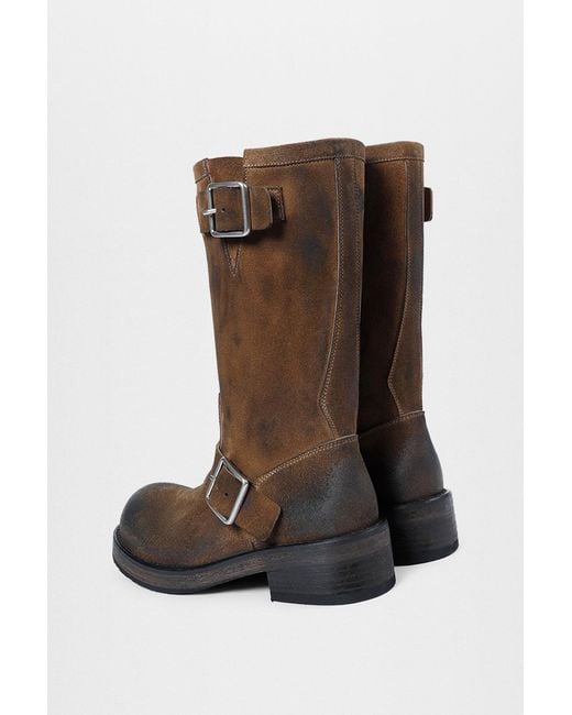 Ann Demeulemeester Brown Sarith Engineer Biker Boots With Buckles (2601 W A40 Lt194 D0028)