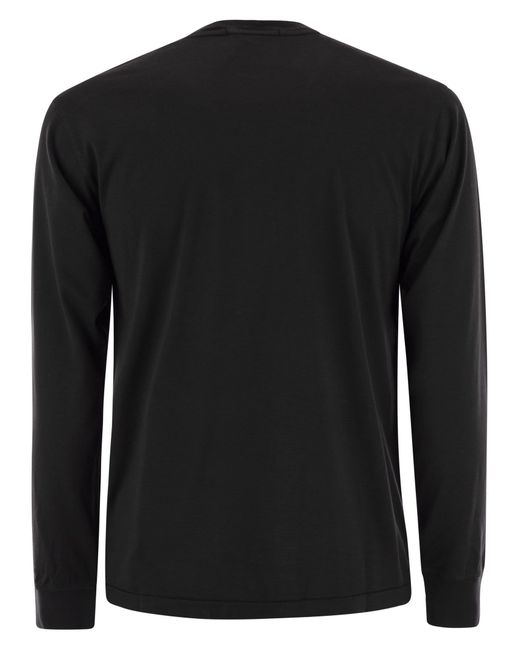Stone Island Black Long Sleeved Slim Fit T Shirt With Compass Patch